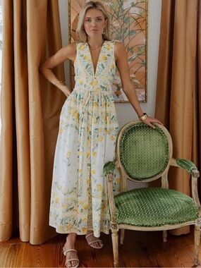 Antonio Melani Style by Simkins Hannah Yellow Floral Print Maxi Dress Belted NWT